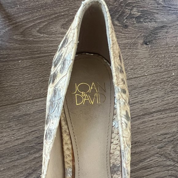 Joan & David Leather Metallic Snakeskin Embossed Open Toe Heels size 6.5 - Picture 5 of 6